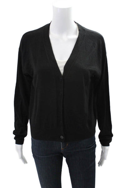 MNG Women's V-Neck Long Sleeves Button Up Cardigan Sweater Black Size S