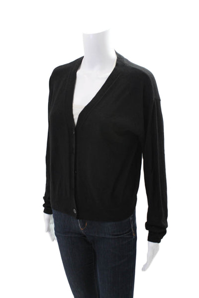 MNG Women's V-Neck Long Sleeves Button Up Cardigan Sweater Black Size S