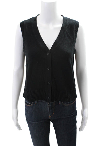Rails Women's V-Neck Sleeveless Button Down Ribbed Sweater Black Size S