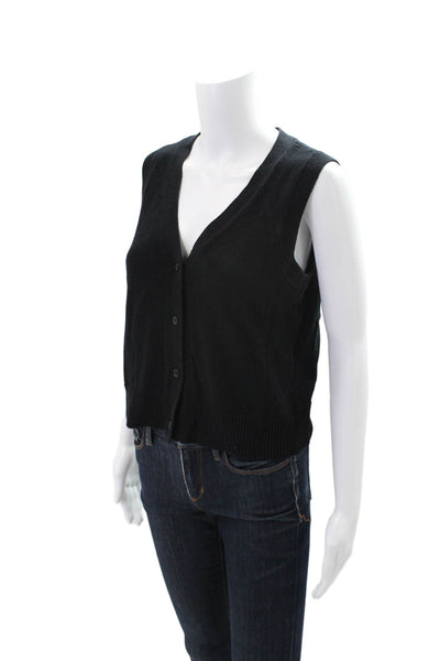 Rails Women's V-Neck Sleeveless Button Down Ribbed Sweater Black Size S