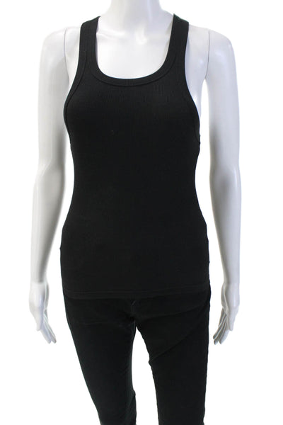 Dissh Womens Ribbed Sleeveless Tank Top Black Cotton Size Extra Small