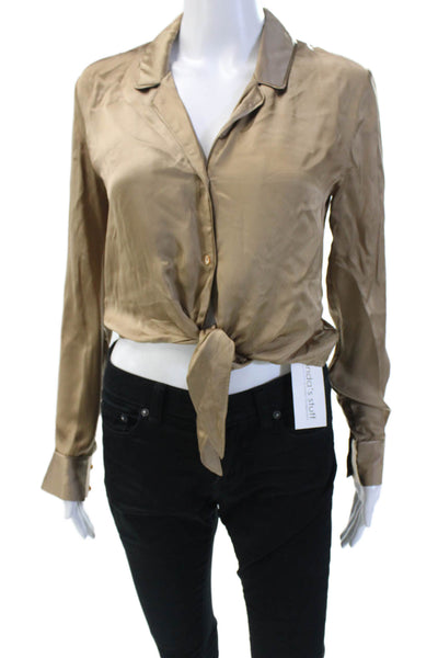 Wilfred Womens Tie Front Button Down Blouse Tan Brown Size Extra Small