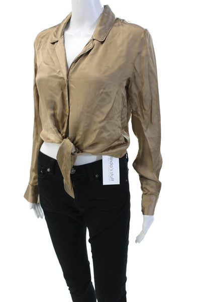 Wilfred Womens Tie Front Button Down Blouse Tan Brown Size Extra Small