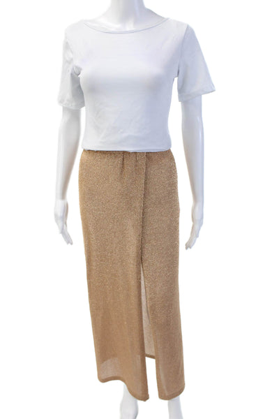 Lovers + Friends Womens Wrap Maxi Skirt Gold Metallic Size Small