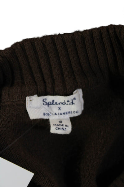 Splendid Womens Cotton Long Sleeve Round Neck Sweater Brown Size S