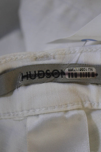 Hudson Womens Cotton Zip Button Fray Leg Jeans White Size EUR 28