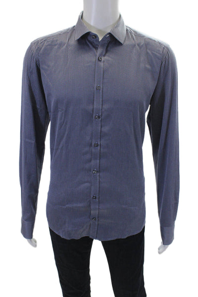Sand Mens Cotton Houndstooth Collared Button Up Shirt Blue Size 43