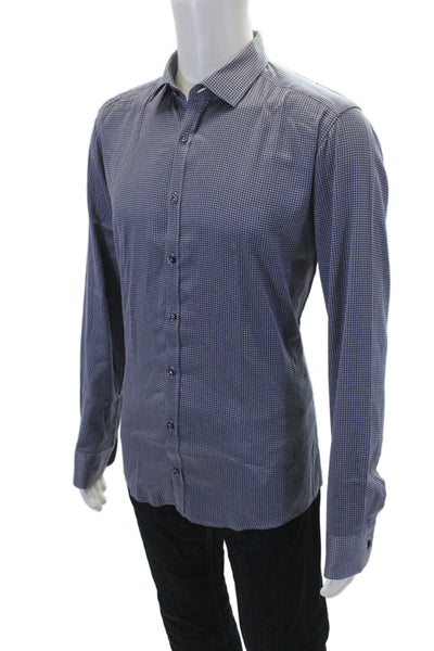Sand Mens Cotton Houndstooth Collared Button Up Shirt Blue Size 43
