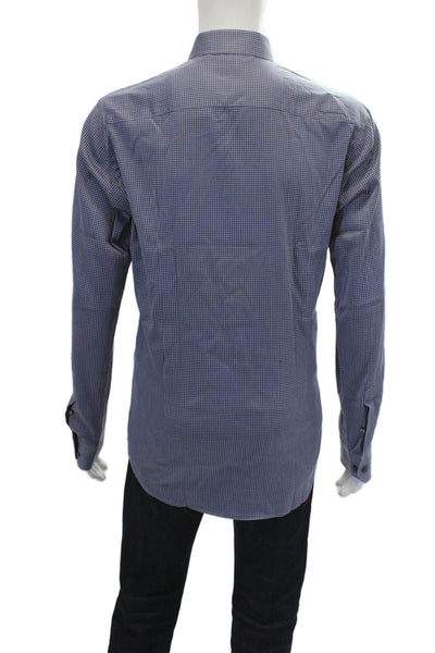 Sand Mens Cotton Houndstooth Collared Button Up Shirt Blue Size 43