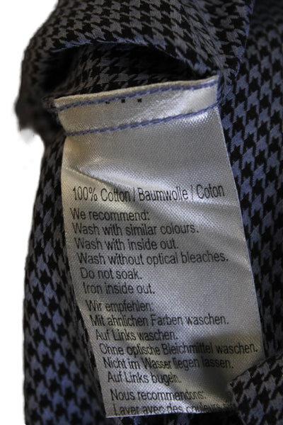 Sand Mens Cotton Houndstooth Collared Button Up Shirt Blue Size 43