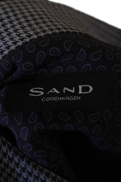 Sand Mens Cotton Houndstooth Collared Button Up Shirt Blue Size 43