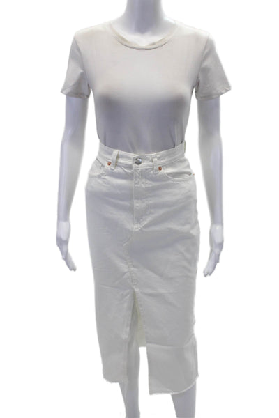 MNG Womens Cotton Denim Five Pocket Mid-Calf Skirt White Size S