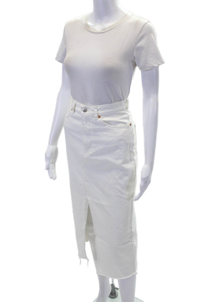 MNG Womens Cotton Denim Five Pocket Mid-Calf Skirt White Size S