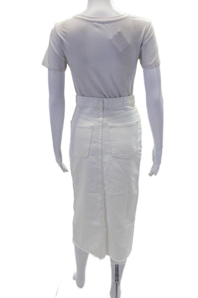 MNG Womens Cotton Denim Five Pocket Mid-Calf Skirt White Size S