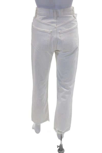 Agolde Womens Cotton Distressed High-Rise Straight Leg Jeans White Size 25