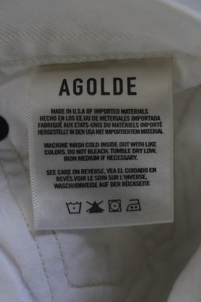 Agolde Womens Cotton Distressed High-Rise Straight Leg Jeans White Size 25