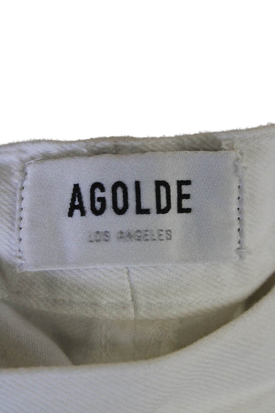 Agolde Womens Cotton Distressed High-Rise Straight Leg Jeans White Size 25