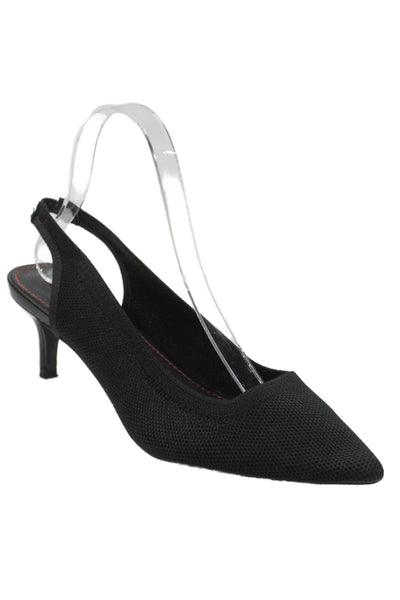 French Connection Womens Knit Pointed Toe Slingback Heels Black Size 7.5