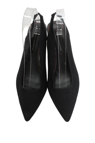 French Connection Womens Knit Pointed Toe Slingback Heels Black Size 7.5