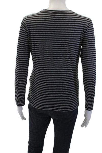 Barneys New York Womens Striped Long Sleeves Shirt Black Grey Size Small