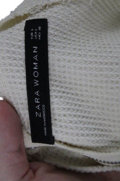 Zara Woman Womens Long Sleeves Crew Neck Sweater White Size Large