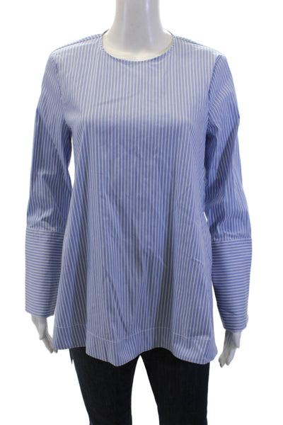 Zara Woman Womens Pinstriped Long Sleeves Blouse Blue White Size Extra Small