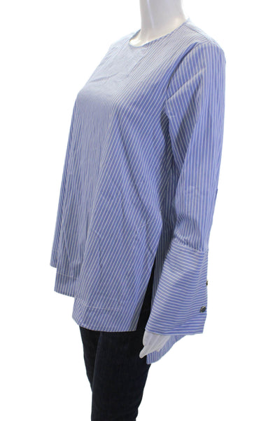 Zara Woman Womens Pinstriped Long Sleeves Blouse Blue White Size Extra Small