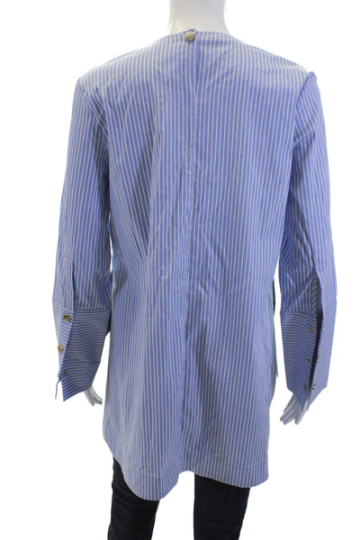 Zara Woman Womens Pinstriped Long Sleeves Blouse Blue White Size Extra Small