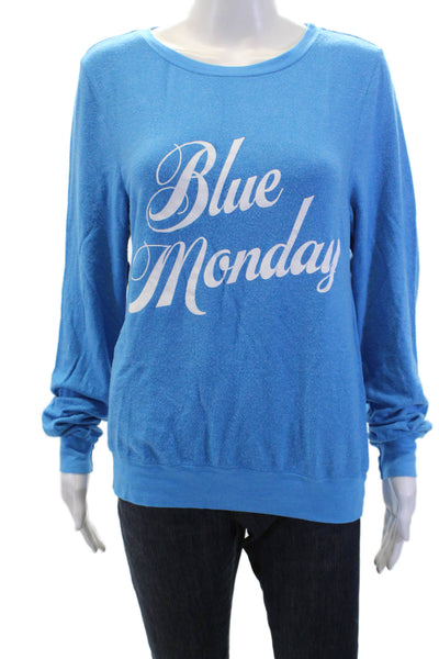 Wildfox Womens Monday Long Sleeves Sweatshirt Blue White Size Small