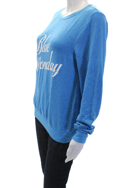 Wildfox Womens Monday Long Sleeves Sweatshirt Blue White Size Small