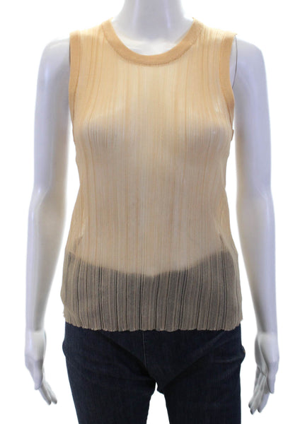 Zara Womens Accordion Pleat  Crew Neck Tank Top Beige Size Small