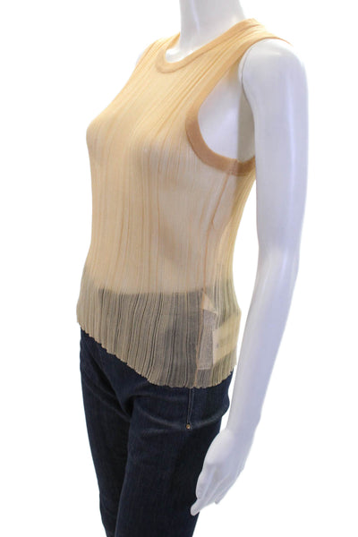 Zara Womens Accordion Pleat  Crew Neck Tank Top Beige Size Small