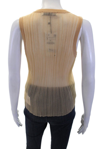 Zara Womens Accordion Pleat  Crew Neck Tank Top Beige Size Small