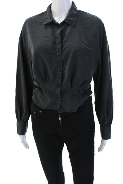 Zara TRF Collection Womens Long Sleeve Button Up Blouse Top Black Size XS