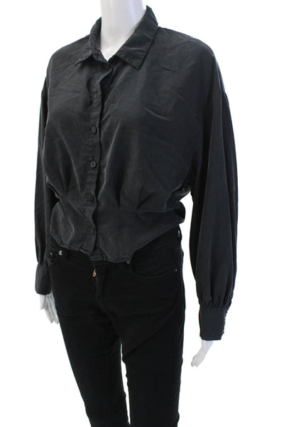 Zara TRF Collection Womens Long Sleeve Button Up Blouse Top Black Size XS