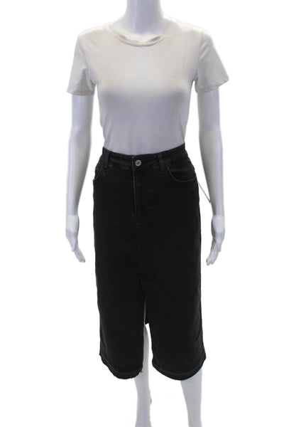 Elliott Lauren Womens Cotton Front Slit Straight Fringed Hem Skirt Black Size 12