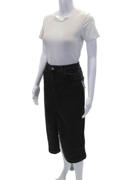 Elliott Lauren Womens Cotton Front Slit Straight Fringed Hem Skirt Black Size 12