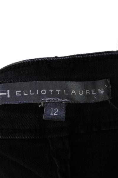 Elliott Lauren Womens Cotton Front Slit Straight Fringed Hem Skirt Black Size 12