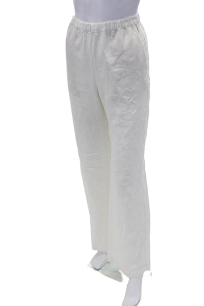 Enza Costa Womens Linen Everywhere Straight Leg Casual Pants White Size L
