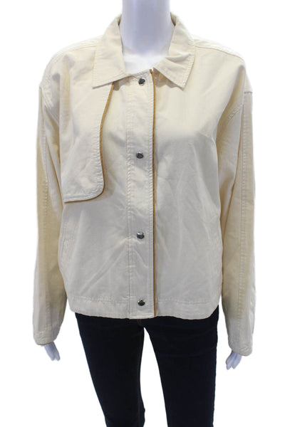 Lilla P Womens Contrast Trimmed Snapped Buttoned Cropped Jacket Beige Size XL