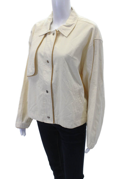 Lilla P Womens Contrast Trimmed Snapped Buttoned Cropped Jacket Beige Size XL