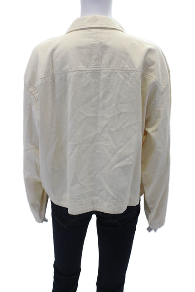 Lilla P Womens Contrast Trimmed Snapped Buttoned Cropped Jacket Beige Size XL