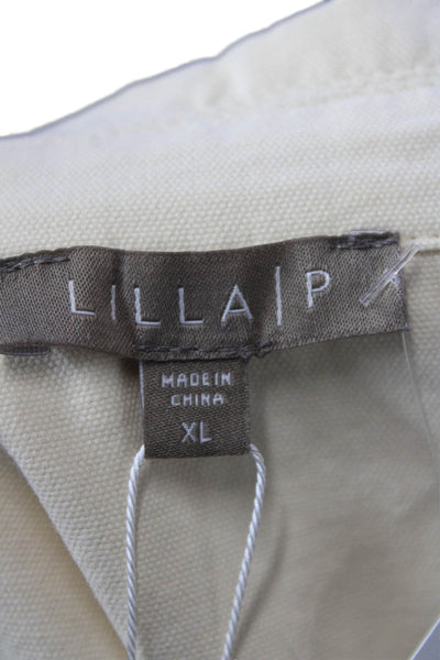 Lilla P Womens Contrast Trimmed Snapped Buttoned Cropped Jacket Beige Size XL