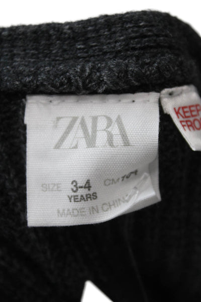 Zara Girls Long Sleeve V-neck Tie Front Knit Sweater Gray Size 4Y
