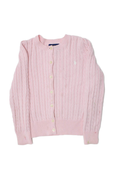 Polo Ralph Lauren Blue Label Girls Button Up Knit Cardigan Pink Size 5