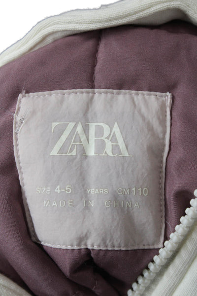 Zara Girls Long Sleeve Button Zip Puffer Jacket Pink Size 4-5Y
