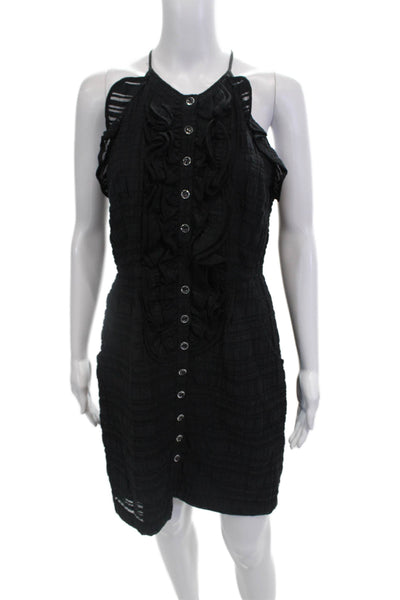 Nanette Lepore Womens Button Up Textured Ruffle Halter Neck Dress Black Size 6