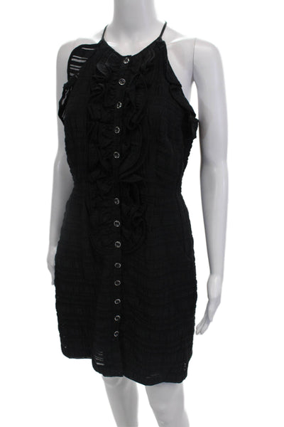 Nanette Lepore Womens Button Up Textured Ruffle Halter Neck Dress Black Size 6