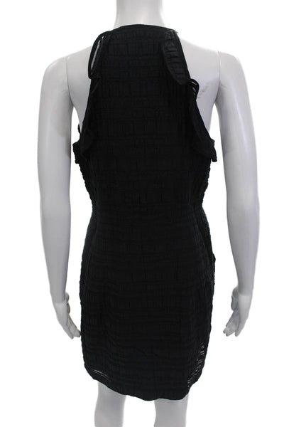 Nanette Lepore Womens Button Up Textured Ruffle Halter Neck Dress Black Size 6