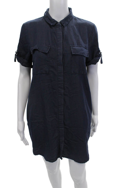 Topshop Womens Short Sleeve Button Down Shirt Dress Blue Size 2
